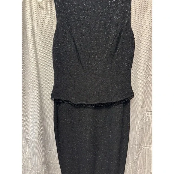 Vintage Teddi Evening Black Sparkle Dress Sleeveless Peplum Cocktail 48.5 " 8 Pe - Picture 7 of 13